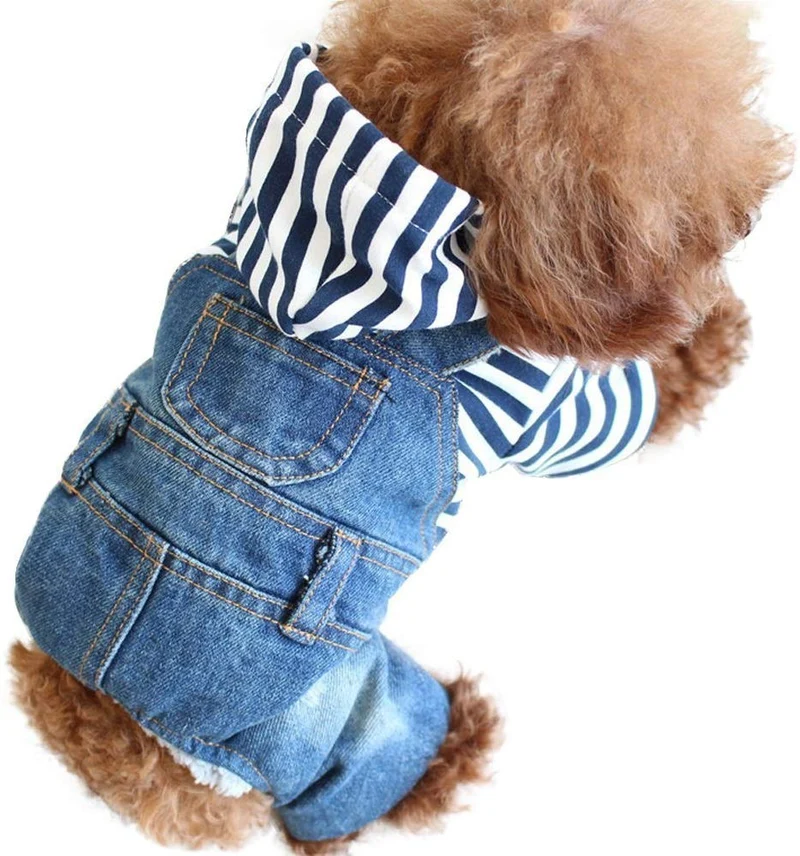 SILD - Mono para perro, vaquero, con capucha, color azul frío, talla mediana, para perros pequeños