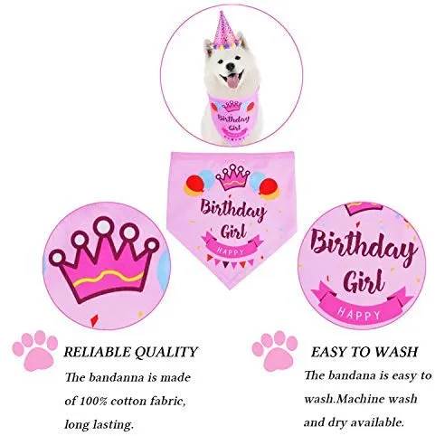 D-buy - Juego de 13 pañuelos para fiesta de cumpleaños de perro, bandana, gorro de fiesta de cumpleaños, 10 globos de huellas y un rollo de cinta de plata de 400 pulgadas, suministros para fiestas de cumpleaños para perros, mascotas