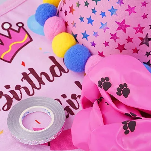 D-buy - Juego de 13 pañuelos para fiesta de cumpleaños de perro, bandana, gorro de fiesta de cumpleaños, 10 globos de huellas y un rollo de cinta de plata de 400 pulgadas, suministros para fiestas de cumpleaños para perros, mascotas