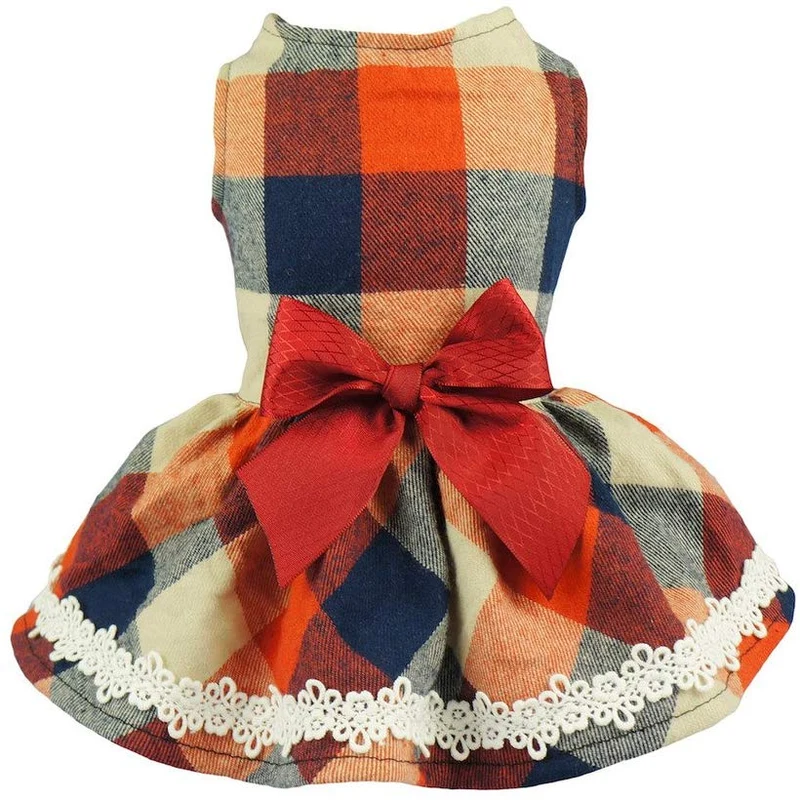 Fitwarm elegante vestido escocés con encaje de perro para tienda de camisas y prendas de vestir para mascotas