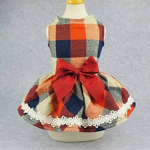 Fitwarm elegante vestido escocés con encaje de perro para tienda de camisas y prendas de vestir para mascotas
