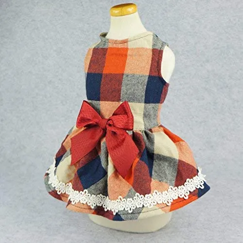 Fitwarm elegante vestido escocés con encaje de perro para tienda de camisas y prendas de vestir para mascotas