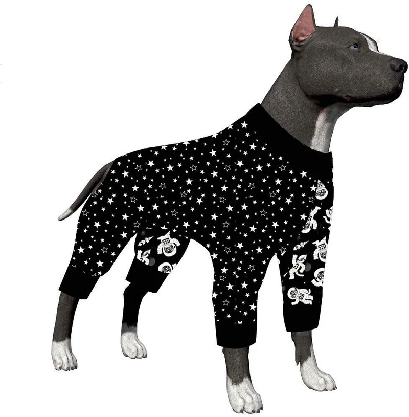 LovinPet Ropa para perro para Pitbull – Camisa de pijamas, perros grandes, ajuste delgado, ligero suéter de pijamas para perro, cobertura completa de pijamas para perro, espacio exterior con impresión de astronauta