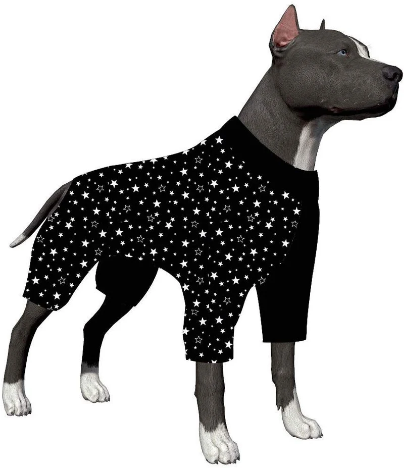 LovinPet Ropa para perro para Pitbull – Camisa de pijamas, perros grandes, ajuste delgado, ligero suéter de pijamas para perro, cobertura completa de pijamas para perro, espacio exterior con impresión de astronauta