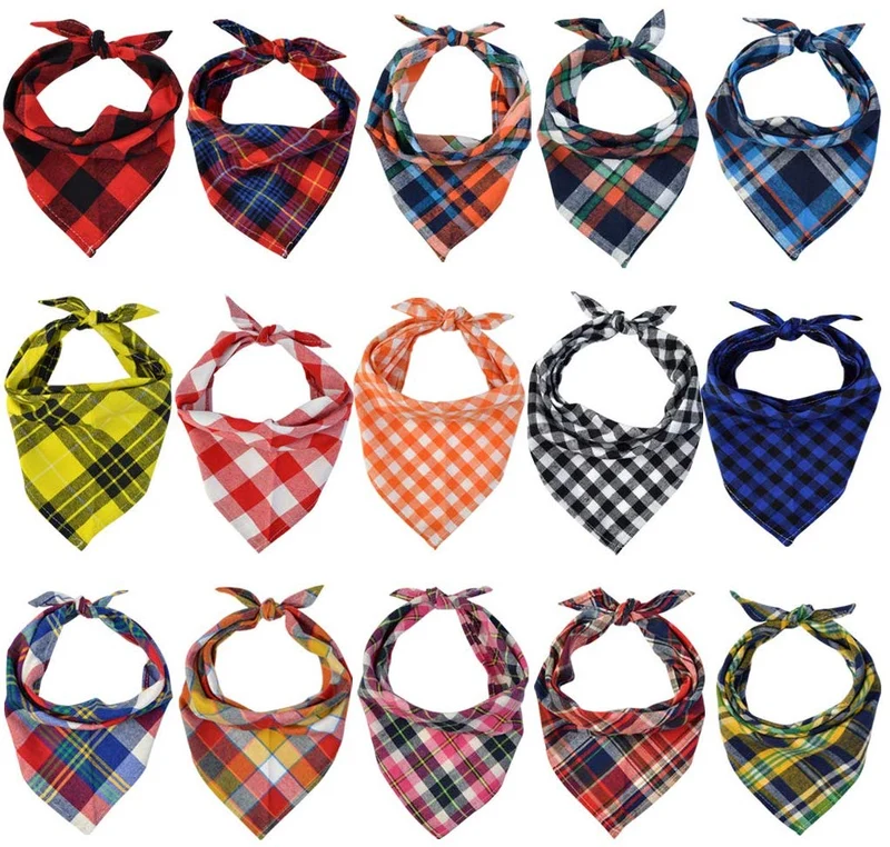Lee-buty - Juego de 15 bandanas para perro, pañuelo para perro, baberos lavables para niña, niño, perro, bandanas de algodón a cuadros, bandanas para perros al aire libre, accesorios para perros pequeños, medianos, grandes, gatos y mascotas