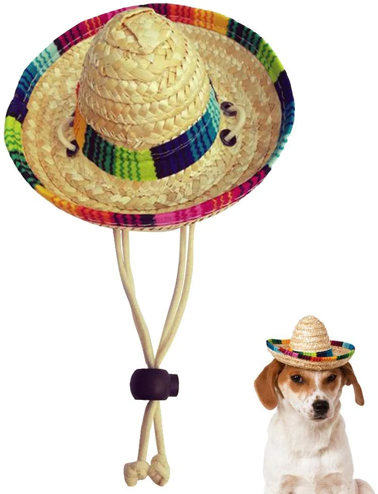 Kitatayi Sombrero para perro, sombrero de paja pequeño, sombreros mexicanos, sombreros de fiesta sombrero para mascotas pequeñas/cachorros/gato