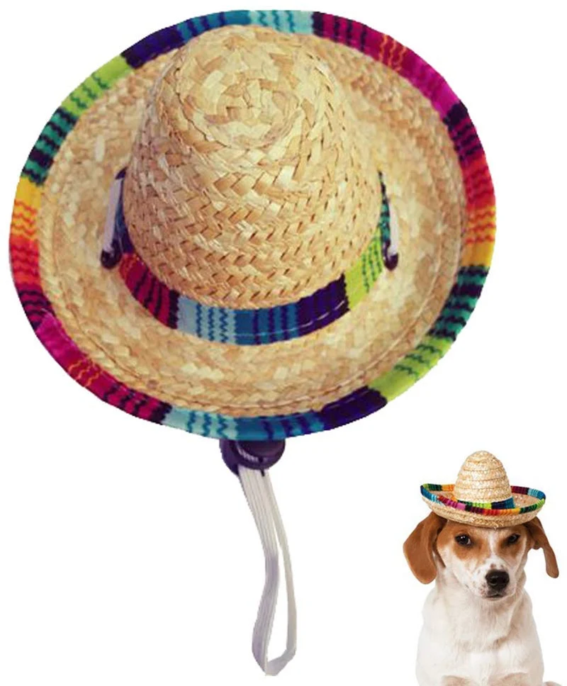 Kitatayi Sombrero para perro, sombrero de paja pequeño, sombreros mexicanos, sombreros de fiesta sombrero para mascotas pequeñas/cachorros/gato