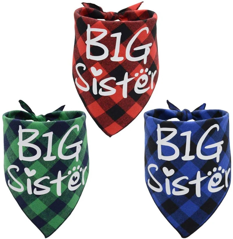 Busypaws 3 PCS Big Brother Dog Bandanas Plaid Reversible Triangle Bibs Pet Scarf Accessories
