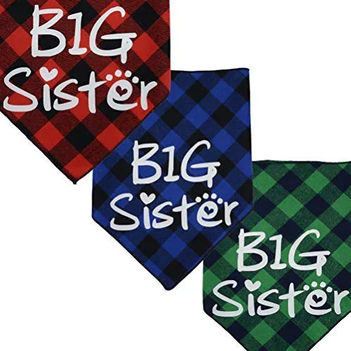 Busypaws 3 PCS Big Brother Dog Bandanas Plaid Reversible Triangle Bibs Pet Scarf Accessories