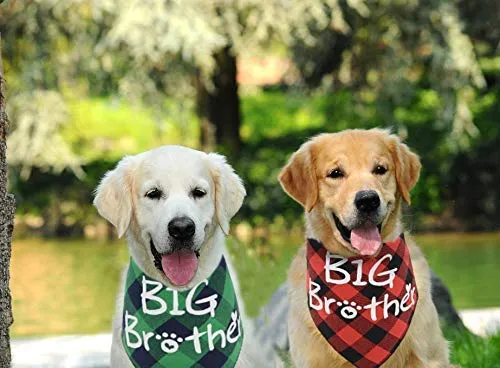 Busypaws 3 PCS Big Brother Dog Bandanas Plaid Reversible Triangle Bibs Pet Scarf Accessories