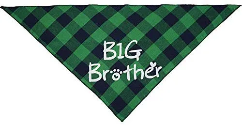 Busypaws 3 PCS Big Brother Dog Bandanas Plaid Reversible Triangle Bibs Pet Scarf Accessories