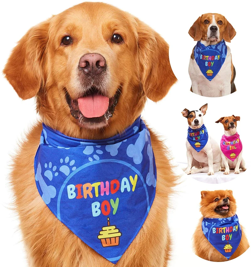 Odi Style Dog Bandana for Dog Birthday Party - Dog Birthday Bandana for Small, Medium, Large Dogs, Bandana for Dogs Puppy Birthday Party, Boy Dog Happy Birthday Bandana, Blue