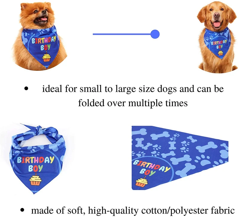 Odi Style Dog Bandana for Dog Birthday Party - Dog Birthday Bandana for Small, Medium, Large Dogs, Bandana for Dogs Puppy Birthday Party, Boy Dog Happy Birthday Bandana, Blue
