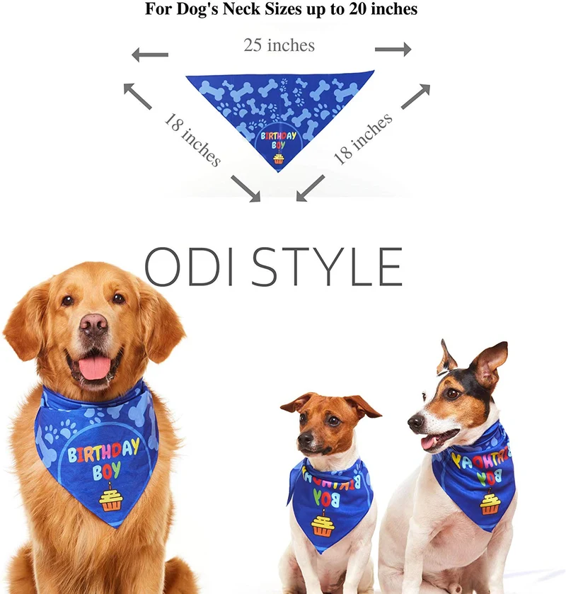 Odi Style Dog Bandana for Dog Birthday Party - Dog Birthday Bandana for Small, Medium, Large Dogs, Bandana for Dogs Puppy Birthday Party, Boy Dog Happy Birthday Bandana, Blue