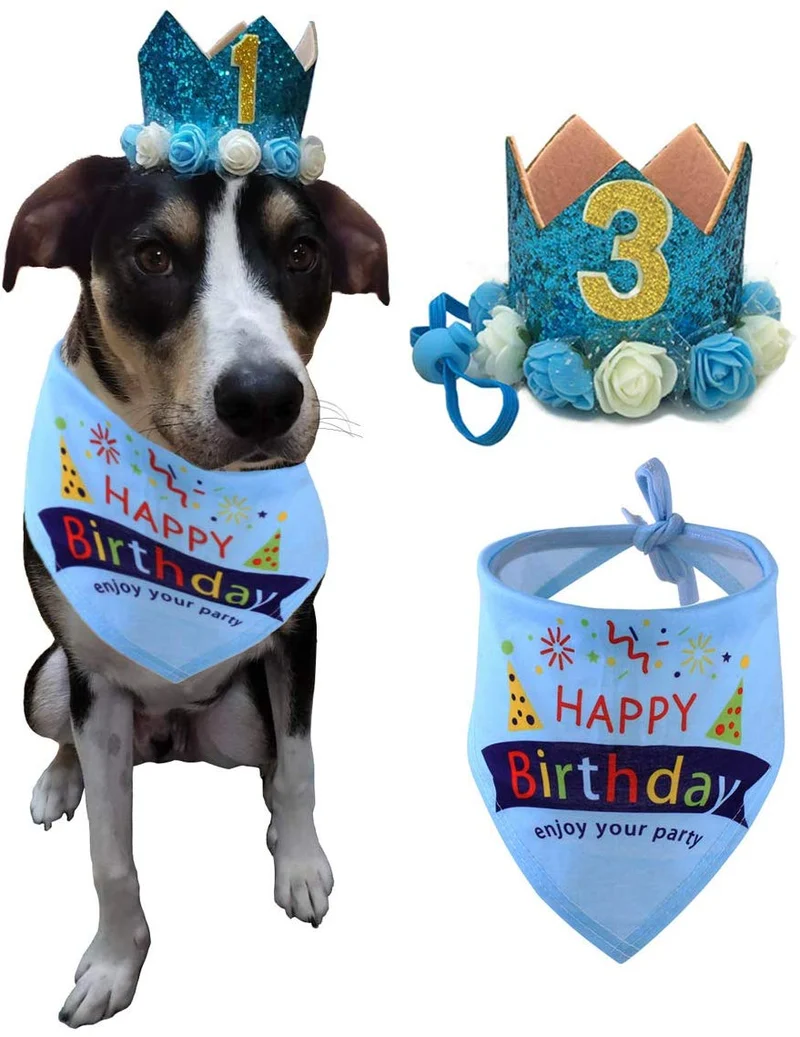 POSAPET Dog Birthday Bandana Scarfs Pet Birthday Gift Decorations Set
