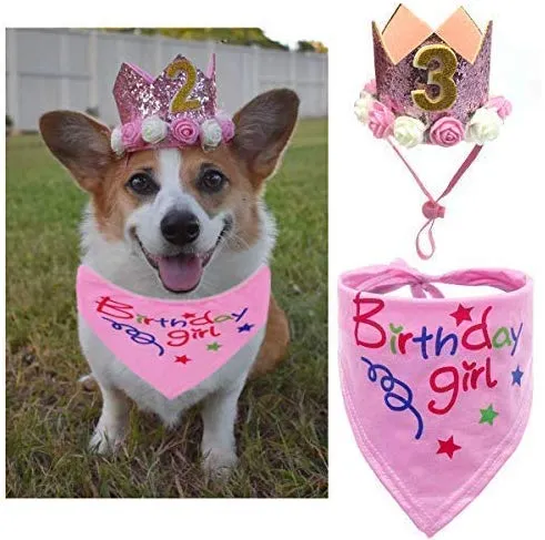 POSAPET Dog Birthday Bandana Scarfs Pet Birthday Gift Decorations Set