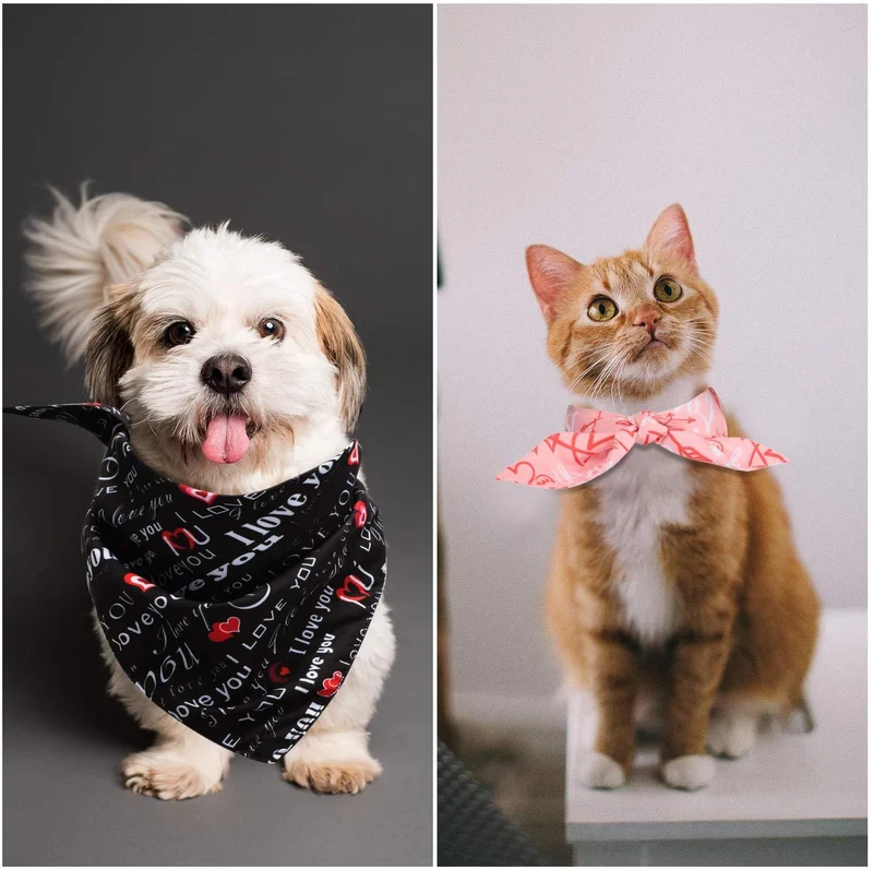 3 Pieces Dog Bandana Heart Dog Bandanas Scarf Washable Pet Scarf Valentine's Day Dog Kerchief for Dogs Cats Pets Festival Accessories, Red Black Pink