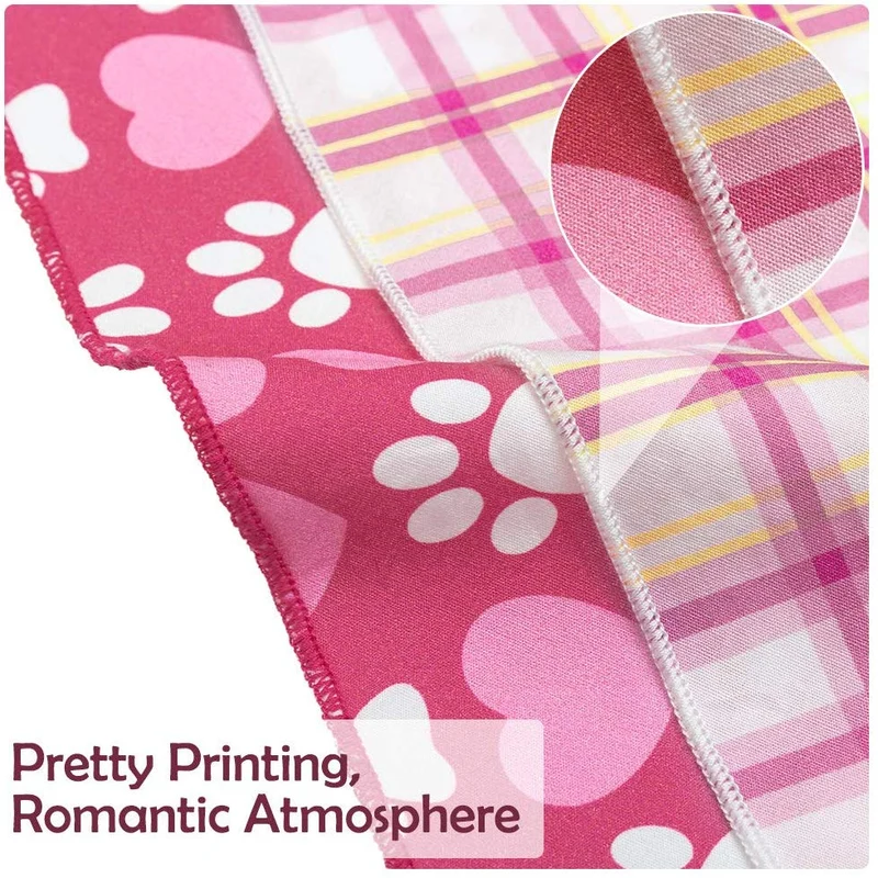 SCENEREAL Dog Bandanas Valentine's Day 2 Pack - Cute Triangle Scarf Pet Holiday Costume, Red Heart and Pink Plaid with Love Design for Dogs