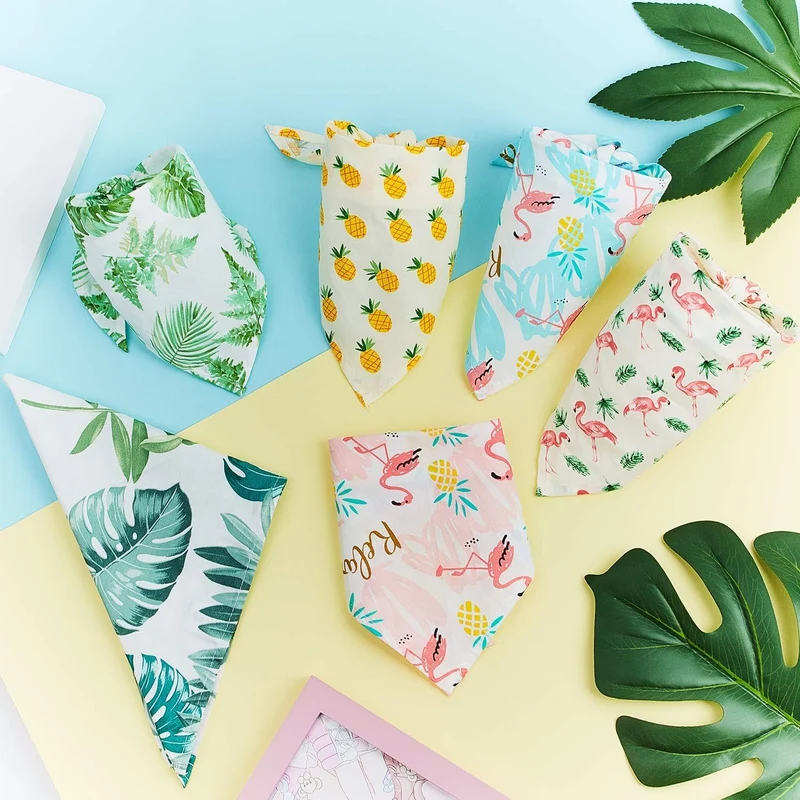 6 piezas de bandanas para perro con estampado de cuadros, estilo de flamenco de selva, bufanda ajustable lavable para mascotas