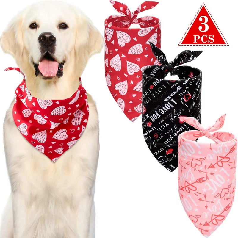 3 Pieces Dog Bandana Heart Dog Bandanas Scarf Washable Pet Scarf Valentine's Day Dog Kerchief for Dogs Cats Pets Festival Accessories, Red Black Pink