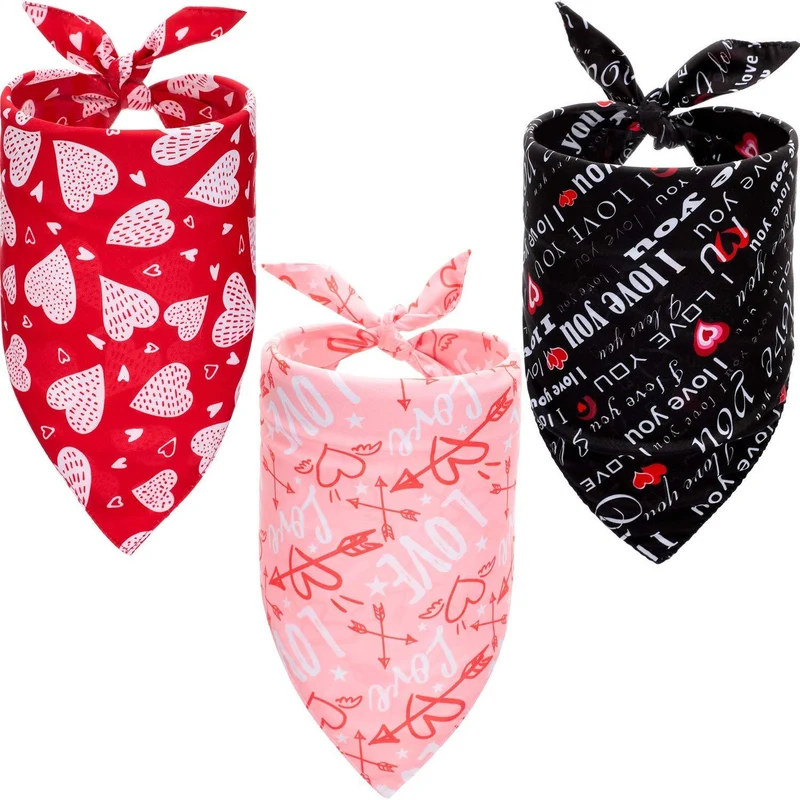 3 Pieces Dog Bandana Heart Dog Bandanas Scarf Washable Pet Scarf Valentine's Day Dog Kerchief for Dogs Cats Pets Festival Accessories, Red Black Pink