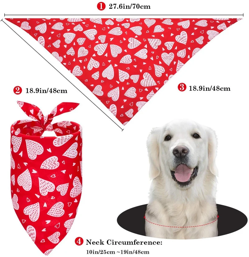 3 Pieces Dog Bandana Heart Dog Bandanas Scarf Washable Pet Scarf Valentine's Day Dog Kerchief for Dogs Cats Pets Festival Accessories, Red Black Pink