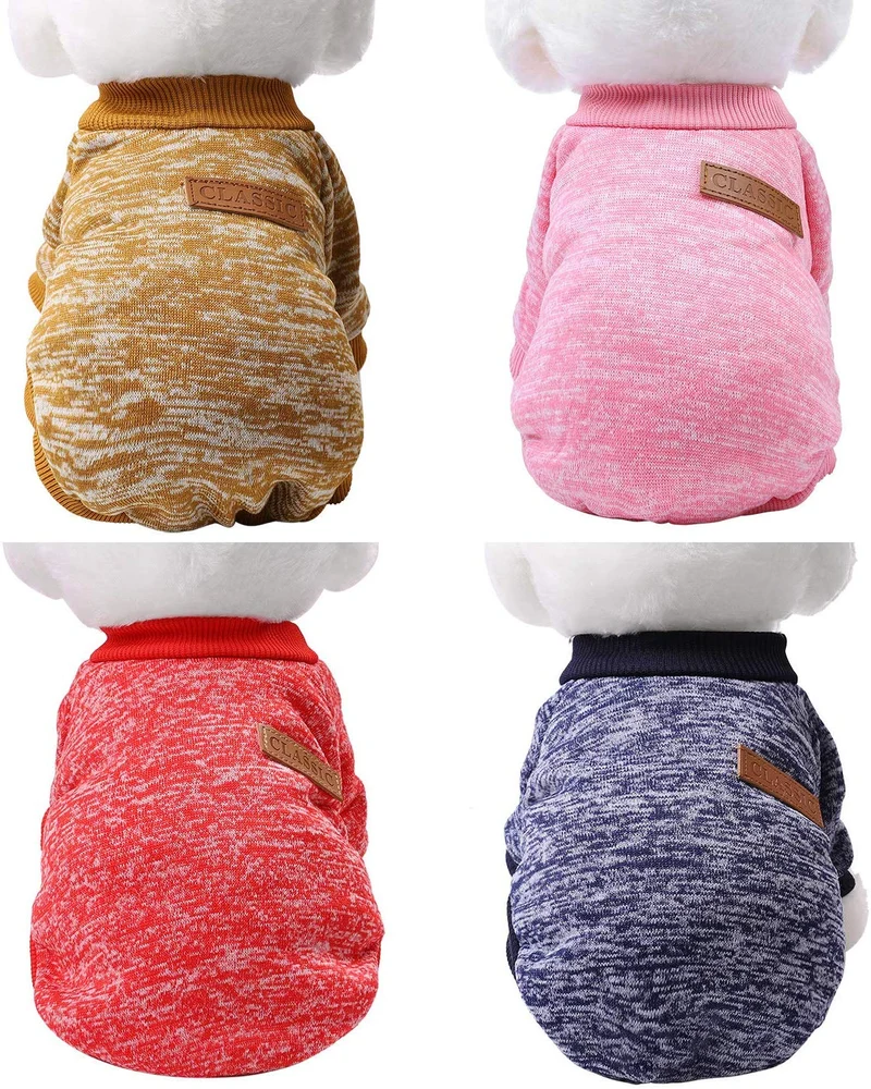 Cooraby 4 piezas ropa para mascotas invierno cachorro clásico cálido abrigo de forro polar invierno cachorro suéter cachorro suéter ropa ropa para caminar correr