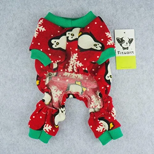 Fitwarm, bonito piyama suave para perro con diseño de pingüino, piyama para navidad, color rojo