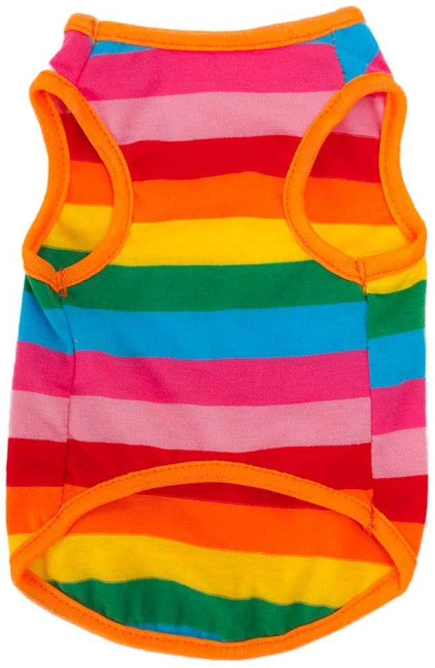BUYITNOW - Chaleco de algodón transpirable sin mangas para mascotas, diseño de rayas arcoíris