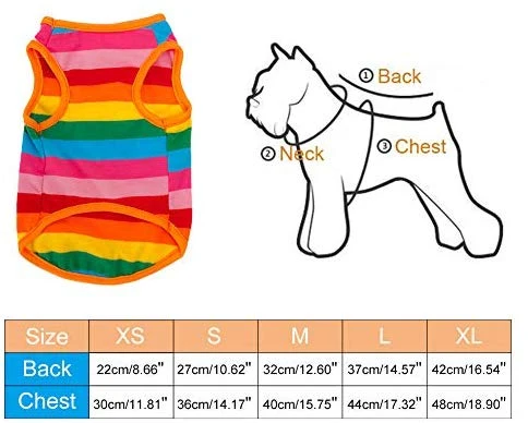 BUYITNOW - Chaleco de algodón transpirable sin mangas para mascotas, diseño de rayas arcoíris