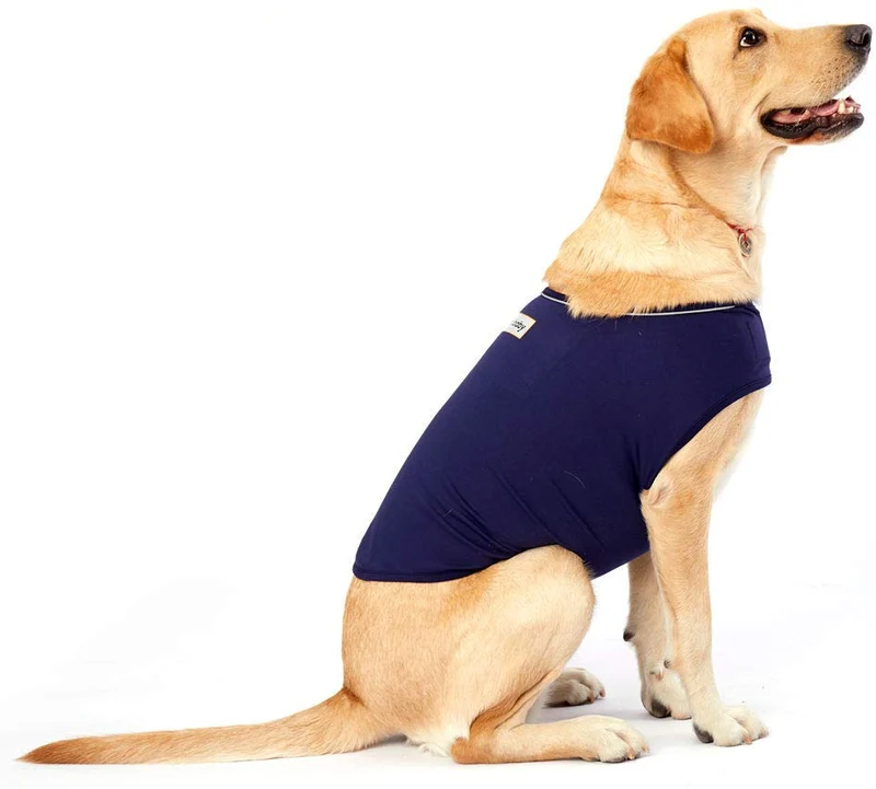Furubaby Ansiedad Perro Abrigo una camisa Calm Down Perro Chaqueta para xs Pequeño Mediano Grande XL Perros | Color Sólido Azul Gris Verde Rosa Thunder Dog Wrap(Dark Blue)