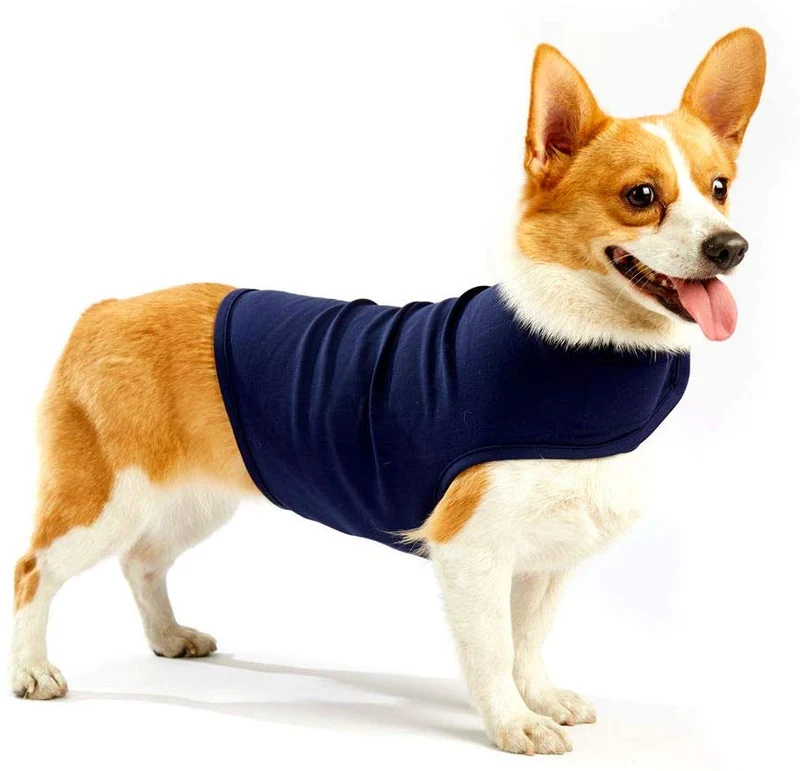 Furubaby Ansiedad Perro Abrigo una camisa Calm Down Perro Chaqueta para xs Pequeño Mediano Grande XL Perros | Color Sólido Azul Gris Verde Rosa Thunder Dog Wrap(Dark Blue)