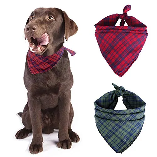 BONGEAR Bandanas para perro, paquete de 2, bufandas a cuadros para perros pequeños, medianos, grandes, gatos, pañuelos, mascotas, pañuelo