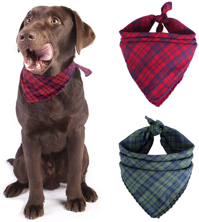 BONGEAR Bandanas para perro, paquete de 2, bufandas a cuadros para perros pequeños, medianos, grandes, gatos, pañuelos, mascotas, pañuelo