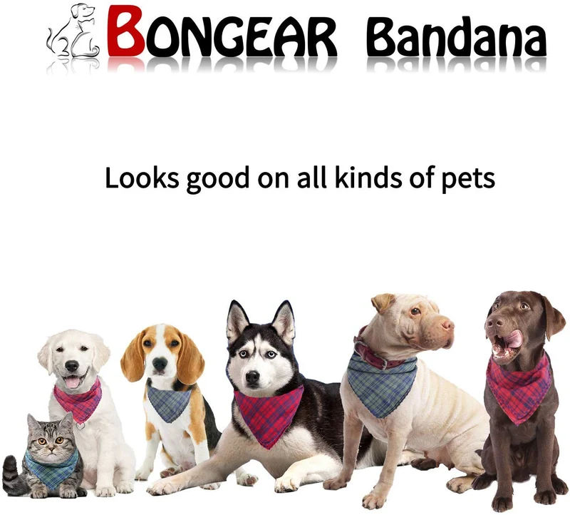 BONGEAR Bandanas para perro, paquete de 2, bufandas a cuadros para perros pequeños, medianos, grandes, gatos, pañuelos, mascotas, pañuelo