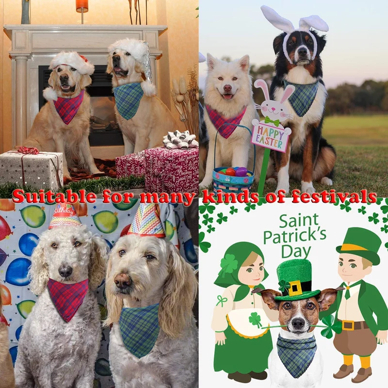 BONGEAR Bandanas para perro, paquete de 2, bufandas a cuadros para perros pequeños, medianos, grandes, gatos, pañuelos, mascotas, pañuelo