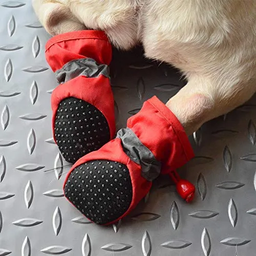 Rotanet - Botas de perro para interiores y exteriores, con dos correas de sujeción ajustables y suela suave antideslizante. Botas de perro perfectas para perros pequeños, 4 unidades...