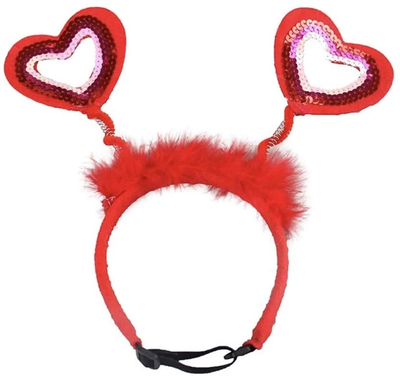 CheeseandU - Diadema para perro, gato, con lentejuelas, diseño de corazones, color rojo