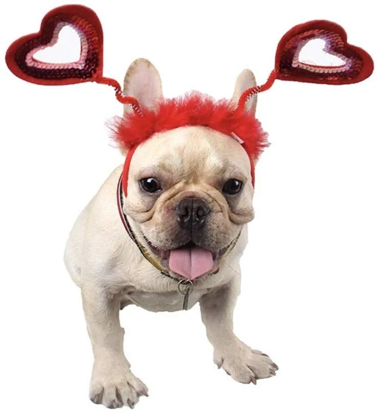 CheeseandU - Diadema para perro, gato, con lentejuelas, diseño de corazones, color rojo