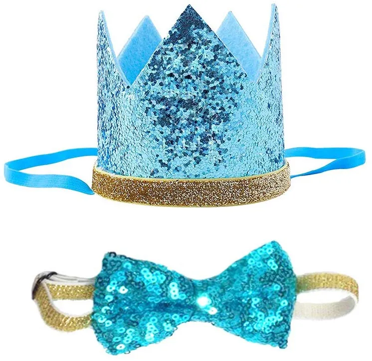 Perktail Cute Pet Birthday Crown Hat and Bow tie Collar Set for Dog Cat Birthday Party Supplies