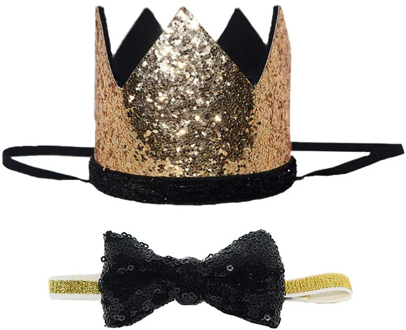 Perktail Cute Pet Birthday Crown Hat and Bow tie Collar Set for Dog Cat Birthday Party Supplies