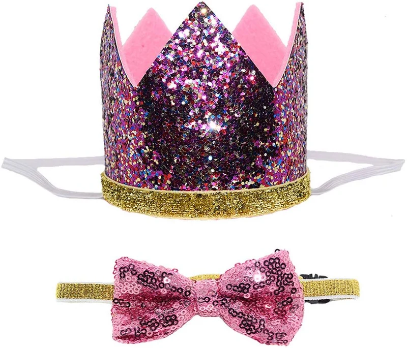 Perktail Cute Pet Birthday Crown Hat and Bow tie Collar Set for Dog Cat Birthday Party Supplies