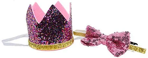 Perktail Cute Pet Birthday Crown Hat and Bow tie Collar Set for Dog Cat Birthday Party Supplies