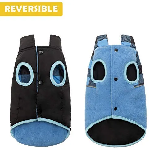 Chaleco polar para perro de SCIROKKO, chaleco de invierno con lado impermeable – Ropa reversible para mascotas para clima frío – chamarra a cuadros para cachorros y gatos