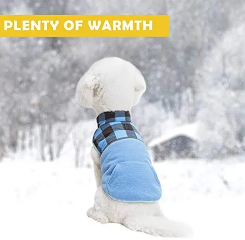 Chaleco polar para perro de SCIROKKO, chaleco de invierno con lado impermeable – Ropa reversible para mascotas para clima frío – chamarra a cuadros para cachorros y gatos