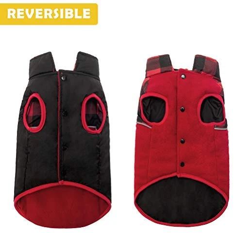 Chaleco polar para perro de SCIROKKO, chaleco de invierno con lado impermeable – Ropa reversible para mascotas para clima frío – chamarra a cuadros para cachorros y gatos