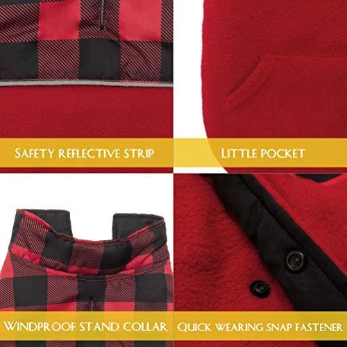 Chaleco polar para perro de SCIROKKO, chaleco de invierno con lado impermeable – Ropa reversible para mascotas para clima frío – chamarra a cuadros para cachorros y gatos