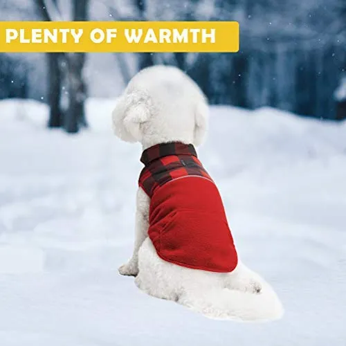 Chaleco polar para perro de SCIROKKO, chaleco de invierno con lado impermeable – Ropa reversible para mascotas para clima frío – chamarra a cuadros para cachorros y gatos