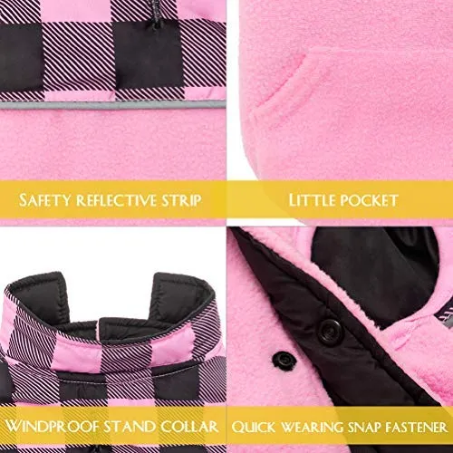 Chaleco polar para perro de SCIROKKO, chaleco de invierno con lado impermeable – Ropa reversible para mascotas para clima frío – chamarra a cuadros para cachorros y gatos