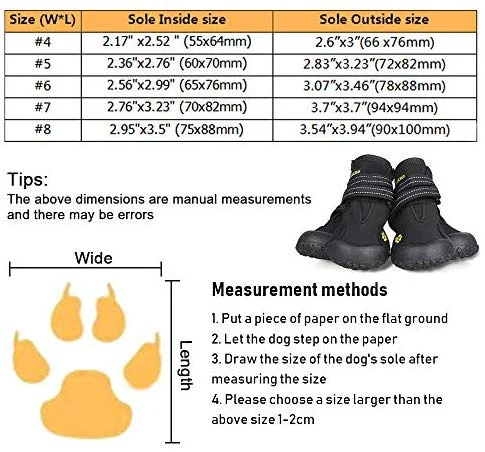 Zacro Botas protectoras para perro, 4 unidades, zapatos impermeables para perros medianos a grandes, zapatos protectores con dos correas de sujeción reflectantes y suela antideslizante resistente, tamaño: 4 – 8